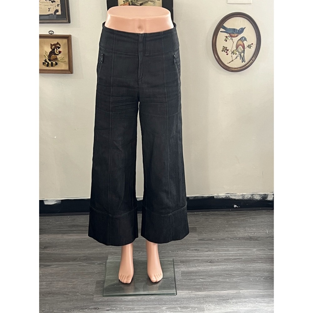 Cinq à Sept Black Wide-Leg Pants Zipper Fly Slash Pockets Size 4
